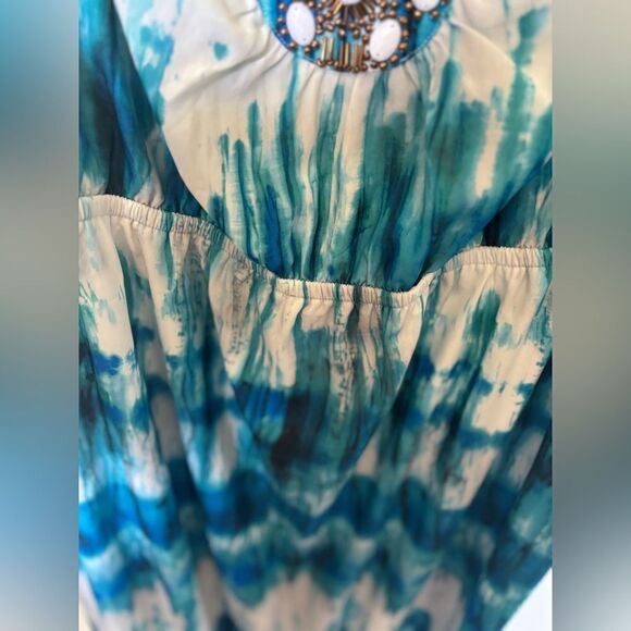 Lane Bryant plus size sleeveless beaded detail long blue print dress size 20 - Picture 5 of 9